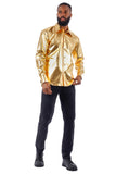 BARABAS Men's Metallic Button Down Long Sleeve Shiny Shirt 4B38 Gold