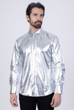 Barabas Wholesale Men's Metallic Button Down Long Sleeve Shiny Shirt 4B38 Silver