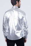 Barabas Wholesale Men's Metallic Button Down Long Sleeve Shiny Shirt 4B38 Silver