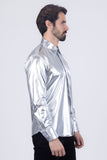 Barabas Wholesale Men's Metallic Button Down Long Sleeve Shiny Shirt 4B38 Silver