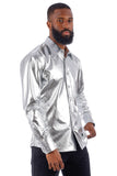 BARABAS Men's Metallic Button Down Long Sleeve Shiny Shirt 4B38 Silver