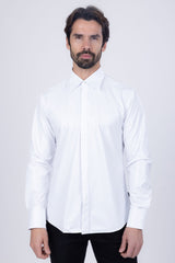 Barabas Wholesale Men's Metallic Button Down Long Sleeve Shiny Shirt 4B38 White
