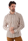 Barabas Wholesale Men's Knitted Fabric Button Down Long Sleeve Shirt 4B42 Beige
