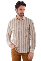 BARABAS Men's Knitted Fabric Button Down Long Sleeve Shirt 4B42 Beige