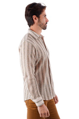 Barabas Wholesale Men's Knitted Fabric Button Down Long Sleeve Shirt 4B42 Beige