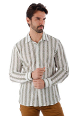 Barabas Wholesale Men's Knitted Fabric Button Down Long Sleeve Shirt 4B42 White Green