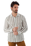 Barabas Wholesale Men's Knitted Fabric Button Down Long Sleeve Shirt 4B42 White Green