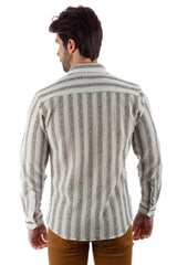 Barabas Wholesale Men's Knitted Fabric Button Down Long Sleeve Shirt 4B42 White Green