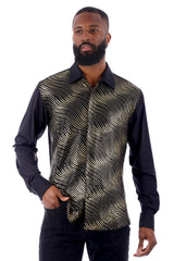 Barabas Wholesale Men's Polka Dot Linear Geometric Long Sleeve Shirt 4B43 Black