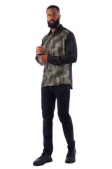 Barabas Wholesale Men's Polka Dot Linear Geometric Long Sleeve Shirt 4B43 Black Gold