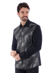 Barabas Wholesale Men's Polka Dot Linear Geometric Long Sleeve Shirt 4B43 Black