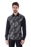 Barabas Wholesale Men's Polka Dot Linear Geometric Long Sleeve Shirt 4B43 Black Silver