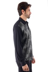 Barabas Wholesale Men's Polka Dot Linear Geometric Long Sleeve Shirt 4B43 Black Silver