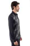 Barabas Wholesale Men's Polka Dot Linear Geometric Long Sleeve Shirt 4B43 Black Silver