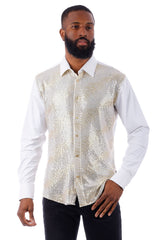 Barabas Wholesale Men's Polka Dot Linear Geometric Long Sleeve Shirt 4B43 White