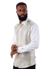 Barabas Wholesale Men's Polka Dot Linear Geometric Long Sleeve Shirt 4B43 White