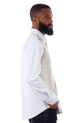 Barabas Wholesale Men's Polka Dot Linear Geometric Long Sleeve Shirt 4B43 White Gold