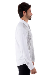 Barabas Wholesale Men's Polka Dot Linear Geometric Long Sleeve Shirt 4B43 White