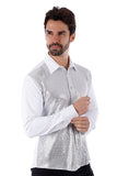 Barabas Wholesale Men's Polka Dot Linear Geometric Long Sleeve Shirt 4B43 White Silver