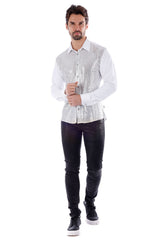 Barabas Wholesale Men's Polka Dot Linear Geometric Long Sleeve Shirt 4B43 White Silver