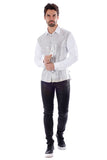 Barabas Wholesale Men's Polka Dot Linear Geometric Long Sleeve Shirt 4B43 White Silver