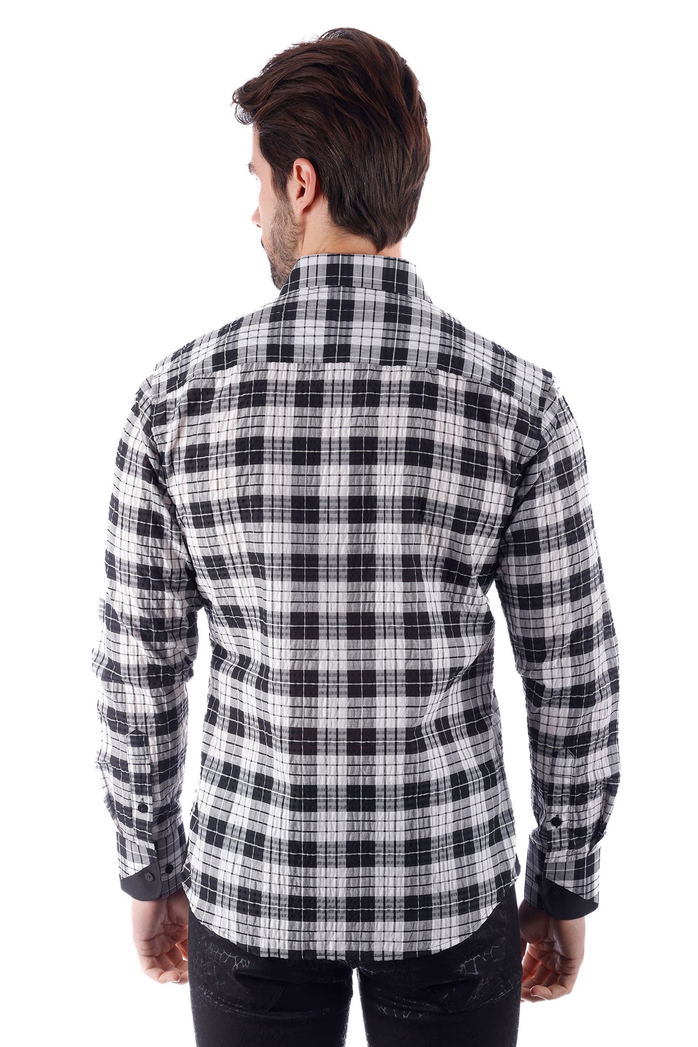 Barabas Wholesale Men's Plaid Button Down Long Sleeve Shirts 4B47 Black White