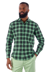 Barabas Wholesale Men's Plaid Button Down Long Sleeve Shirts 4B47 Green Black