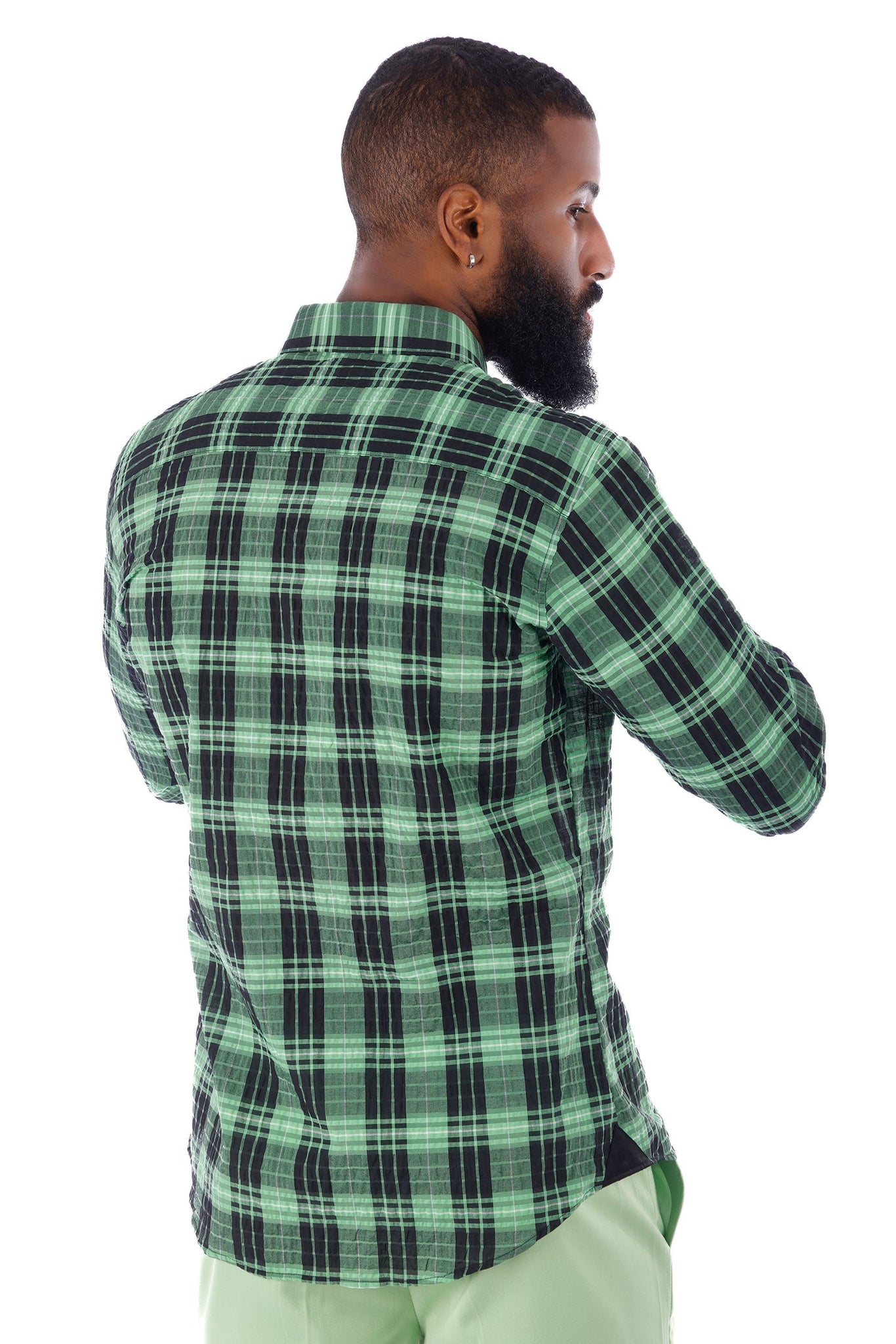 Barabas Wholesale Men's Plaid Button Down Long Sleeve Shirts 4B47 Green Black