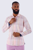 Barabas Wholesale Men's Plaid Button Down Long Sleeve Shirts 4B47 Pink