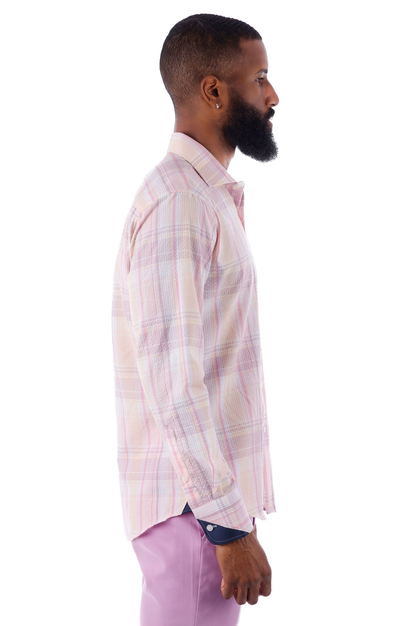 Barabas Wholesale Men's Plaid Button Down Long Sleeve Shirts 4B47 Pink