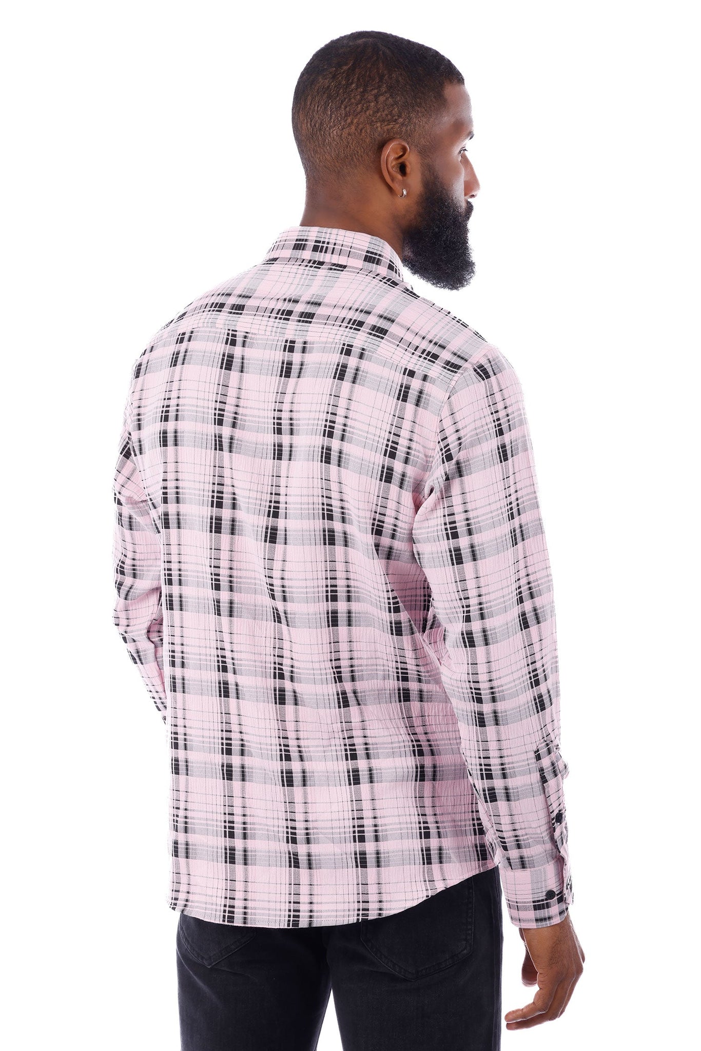 Barabas Wholesale Men's Plaid Checkered Button Down Long Sleeve Shirts 4B49 Pink Black