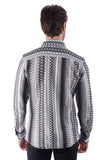 Barabas Wholesale Men's Geometric Pattern See Through Long Sleeve Shirts 4B55 Black White