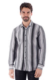 Barabas Wholesale Men's Geometric Pattern See Through Long Sleeve Shirts 4B55 Black White