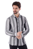 Barabas Wholesale Men's Geometric Pattern See Through Long Sleeve Shirts 4B55 Black White