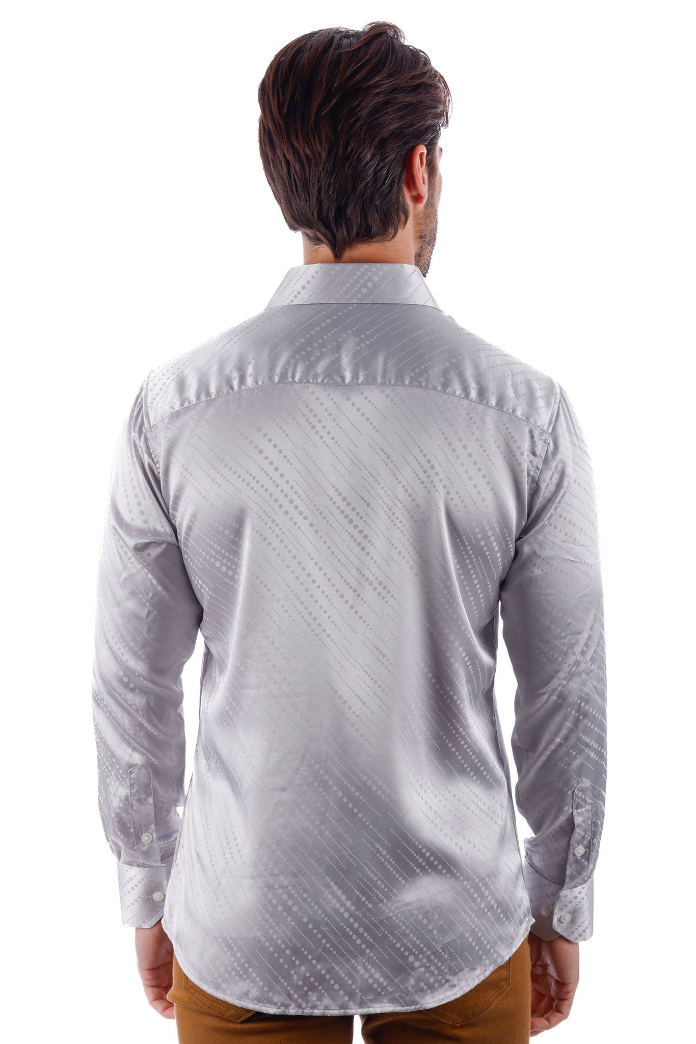 Barabas Wholesale Men's Symmetrical Circular Pattern Long Sleeve Shirts 4B56 Silver