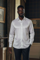 Barabas Wholesale Men's Symmetrical Circular Pattern Long Sleeve Shirts 4B56 White
