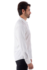 Barabas Wholesale Men's Geometric Stretch See-through Long Sleeve Shirts 4B60 White