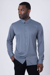 Barabas Wholesale Men's Slim-fit Stretch Button Down Long Sleeve Shirts 4B61 Dark Grey