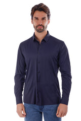 Barabas Wholesale Men's Slim-fit Stretch Button Down Long Sleeve Shirts 4B61 Navy