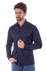 Barabas Wholesale Men's Slim-fit Stretch Button Down Long Sleeve Shirts 4B61 Navy