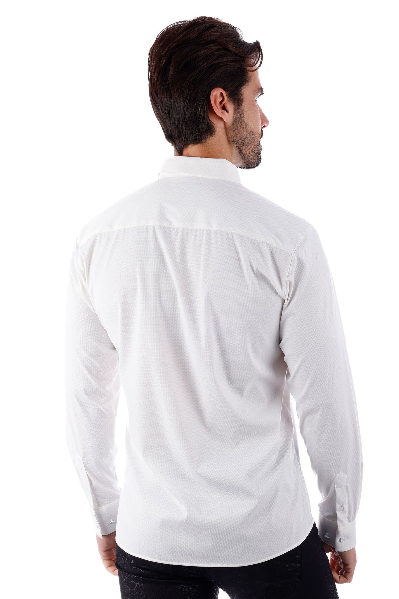 Barabas Wholesale Men's Slim-fit Stretch Button Down Long Sleeve Shirts 4B61 White