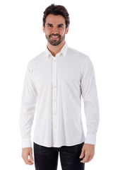 Barabas Wholesale Men's Slim-fit Stretch Button Down Long Sleeve Shirts 4B61 White