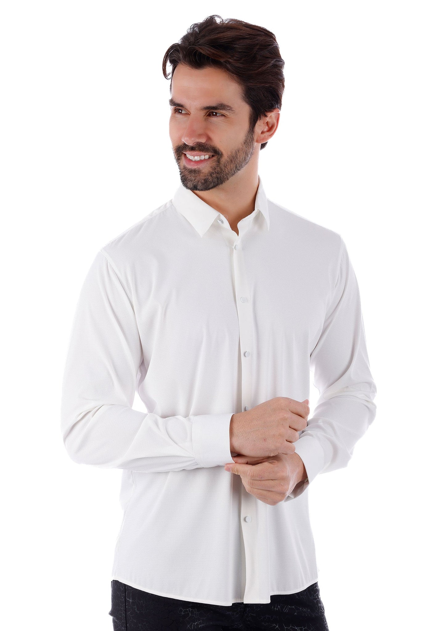 Barabas Wholesale Men's Slim-fit Stretch Button Down Long Sleeve Shirts 4B61 White