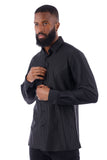 Barabas Wholesale Men's Striped Stretchable Button Down Long Sleeve Shirts 4B62 Black