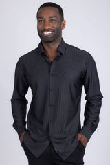 Barabas Wholesale Men's Striped Stretchable Button Down Long Sleeve Shirts 4B62 Black White