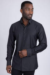 Barabas Wholesale Men's Striped Stretchable Button Down Long Sleeve Shirts 4B62 Black White