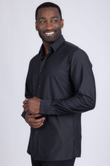 Barabas Wholesale Men's Striped Stretchable Button Down Long Sleeve Shirts 4B62 Black White