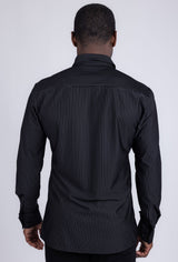 Barabas Wholesale Men's Striped Stretchable Button Down Long Sleeve Shirts 4B62 Black White