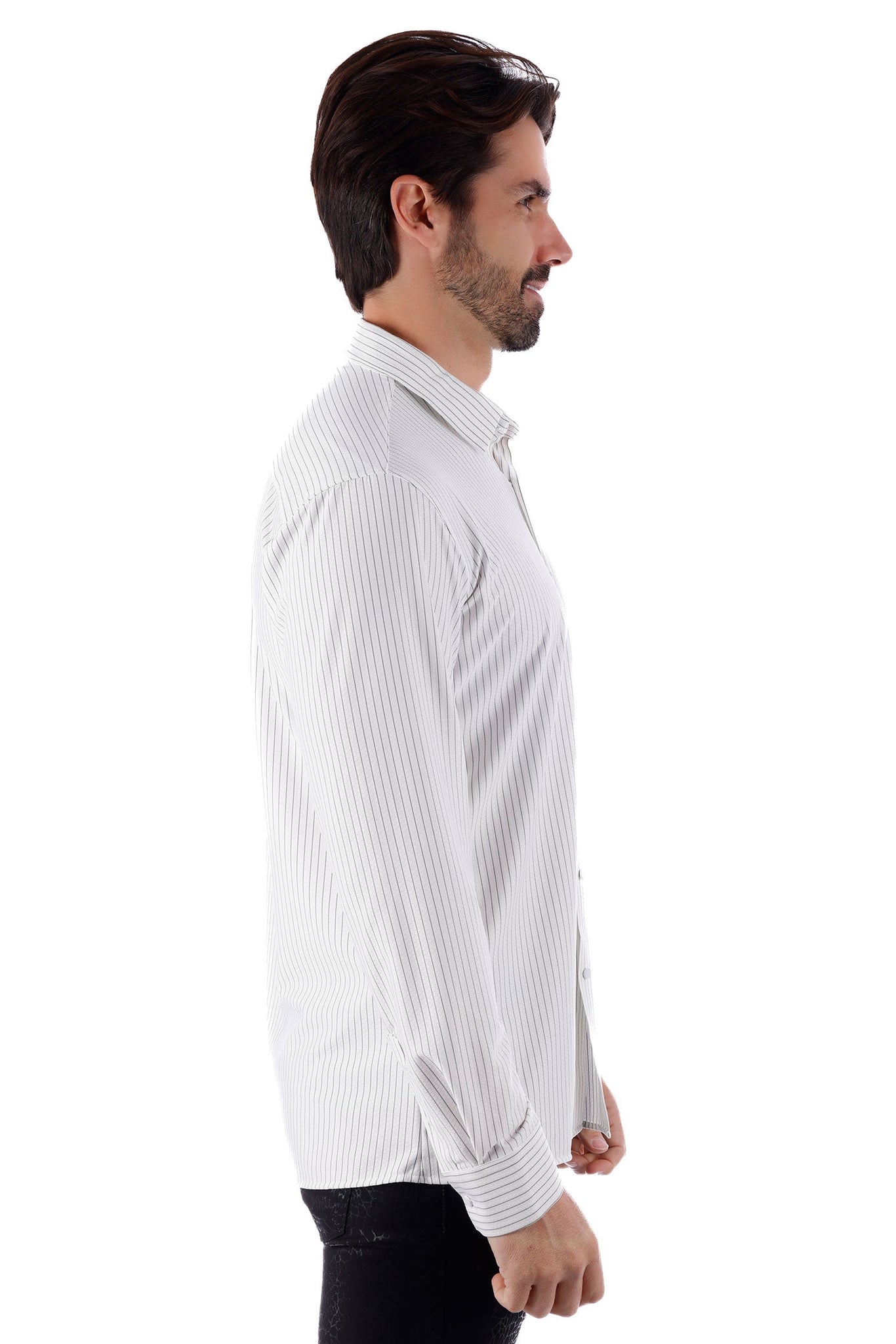 Barabas Wholesale Men's Striped Stretchable Button Down Long Sleeve Shirts 4B62 White