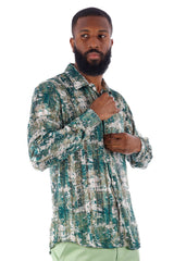 Barabas Wholesale Men's Graphical Print Gold Pin Stripe Long Sleeve Shirts 4B64 Green Gold